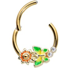 Load image into Gallery viewer, 16G 3/8 Clear CZ Gem Gold Tone Sun Butterfly Hinged Segment Ring