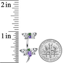 Load image into Gallery viewer, Clear Green Purple Gem Butterfly Dragonfly Double Mount Belly Ring