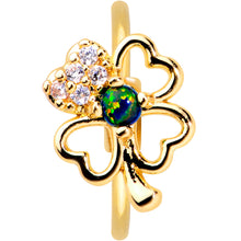 Load image into Gallery viewer, 20G 5/16 Green Synth Opal Gold Tone Shamrock St Patricks Nose Hoop