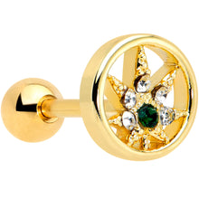 Load image into Gallery viewer, 16G 1/4 Clear Green Gem Gold Hue Pot Leaf Circle Cartilage Tragus