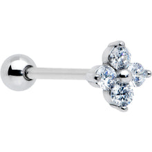 Load image into Gallery viewer, Clear CZ Gem Simple Flower Top Barbell Tongue Ring