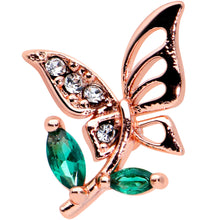 将图片加载到图库查看器,16G 1/4 Clear Gem Rose Gold Hue Floral Butterfly Cartilage Tragus