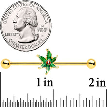 Load image into Gallery viewer, 14G Gold Tone Tiny Ladybug Leaves Industrial Barbell 38mm