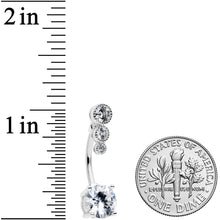 Load image into Gallery viewer, Clear CZ Gem Triple Drop Round Belly Ring