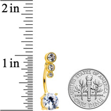 Load image into Gallery viewer, Clear CZ Gem Gold Tone Triple Drop Round Belly Ring