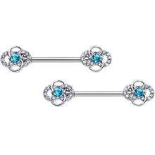 Load image into Gallery viewer, 14G 9/16 Clear Blue Gem Celtic Knots Barbell Nipple Ring Set