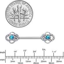 Load image into Gallery viewer, 14G 9/16 Clear Blue Gem Celtic Knots Barbell Nipple Ring Set