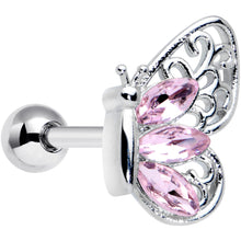 Load image into Gallery viewer, 16G 1/4 Pink Gem Lacy Butterfly Cartilage Tragus Earring