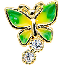 Load image into Gallery viewer, 16G 5/16 Clear CZ Gem Gold Tone Butterfly Green Labret Monroe Tragus