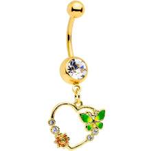 Load image into Gallery viewer, Clear CZ Gem Gold Tone Butterfly Heart Dangle Belly Ring
