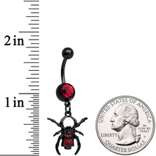 将图片加载到图库查看器,Red Gem Black Skull Spider Halloween Dangle Belly Ring