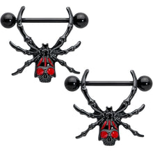 Load image into Gallery viewer, 14G 9/16 Black Red Skull Spider Halloween Nipple Shield Set