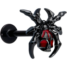 Load image into Gallery viewer, 16G 5/16 Red Gem Black Spider Skull Halloween Labret Monroe Tragus
