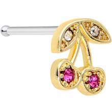 Load image into Gallery viewer, 20G 1/4 Clear Purple Gem Gold Tone Very Cherry Nose Bone