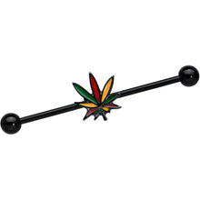 Load image into Gallery viewer, 14G Black Multicolor Weed Pot Leaf Industrial Barbell 38mm
