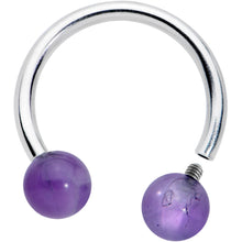 Load image into Gallery viewer, 16G 3/8 Purple Stone Ball End Internally Threaded Horseshoe