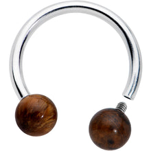Load image into Gallery viewer, 16G 3/8 Brown Stone Ball Ends Internally Threaded Horseshoe
