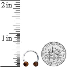 Load image into Gallery viewer, 16G 3/8 Brown Stone Ball Ends Internally Threaded Horseshoe
