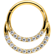 Load image into Gallery viewer, 16G 5/16 Clear CZ Gem Gold Tone Double Row Hinged Segment Ring