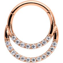 Load image into Gallery viewer, 16G 5/16 Clear CZ Gem Rose Gold Tone Double Row Segment Ring