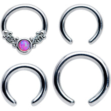 Load image into Gallery viewer, 14 16G 1/4 5/16 Pink Synthetic Opal Ornate Captive Ring Set of 4