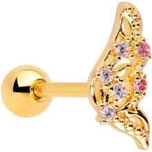 Load image into Gallery viewer, 16G 1/4 Clear Pink Gem Gold Tone Airy Wing Cartilage Tragus
