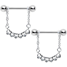 Load image into Gallery viewer, 14G 9/16 Clear Gem Link Heart Valentine Dangle Nipple Ring Set