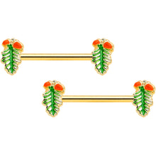 Load image into Gallery viewer, 14G 11/16 Gold Hue Acorn Pine Cone Autumn Barbell Nipple Ring Set