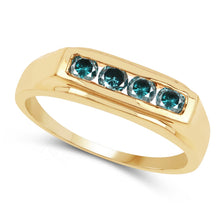 Load image into Gallery viewer, 14K Yellow Gold Plated 0.48 Carat Genuine Blue Diamond .925 Sterling Silver Ring