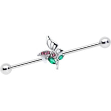 Load image into Gallery viewer, 14G Purple Green Gem Floral Butterfly Industrial Barbell 38mm