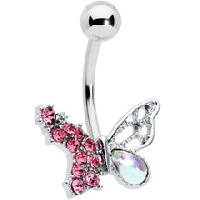 Load image into Gallery viewer, Pink Aurora Gem Super Glam Butterfly Belly Ring