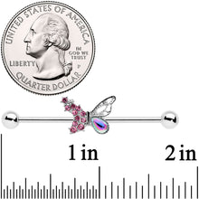 Load image into Gallery viewer, 14G Pink Aurora Gem Super Glam Butterfly Industrial Barbell 38mm