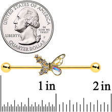 Load image into Gallery viewer, 14G Clear Gem Gold Tone Glam Butterfly Industrial Barbell 38mm
