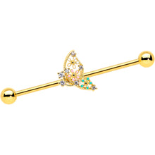 将图片加载到图库查看器,14G Clear CZ Gem Gold Tone Abstract Industrial Barbell 38mm