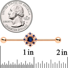 Load image into Gallery viewer, 14G Blue Gem Rose Gold Tone Wicked Web Industrial Barbell 38mm