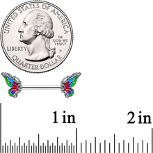 Load image into Gallery viewer, 14G 1/2 Clear Gem Bright Beauty Butterfly Barbell Nipple Ring Set