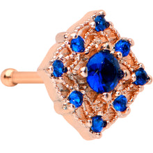 Load image into Gallery viewer, 20G 1/4 Blue Gem Rose Gold Tone Wicked Web Nose Bone