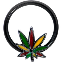 将图片加载到图库查看器,16G 3/8 Black Multicolor Pot Leaf BCR Captive Bead Ring