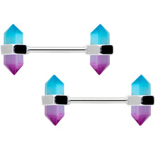 Load image into Gallery viewer, 14G 9/16 Purple Ombre Tourmaline Natural Stone Barbell Nipple Ring Set
