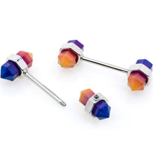 Load image into Gallery viewer, 14G 9/16 Blue Ombre Tourmaline Natural Stone Barbell Nipple Ring Set