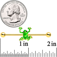 Load image into Gallery viewer, 14G Gold Tone Green Tree Frog Industrial Barbell 38mm