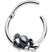将图片加载到图库查看器,16G 3/8 Black Gem Abstract Bow Hinged Segment Ring