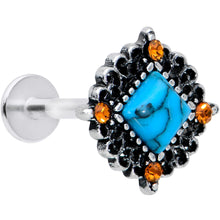 Load image into Gallery viewer, 16G 5/16 Yellow Gem Blue Faux Turquoise Square Labret Tragus