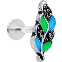 Load image into Gallery viewer, 16G 1/4 Filigree Blue Green Leaves Labret Monroe Tragus
