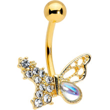 Load image into Gallery viewer, Clear Aurora Gem Gold Tone Super Glam Butterfly Belly Ring
