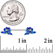 Load image into Gallery viewer, 14G 9/16 Lovely Blue Lotus Flowers Barbell Nipple Ring Set