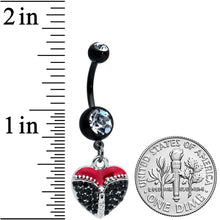 Load image into Gallery viewer, Clear Black CZ Gem Black Get Unzipped Heart Valentines Day Belly Ring