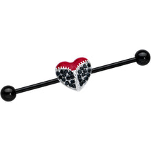 Load image into Gallery viewer, 14G Black CZ Gem Black Unzipped Heart Industrial Barbell 38mm