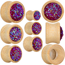 将图片加载到图库查看器,Pink Druzy Stone Wood Saddle Plug Set