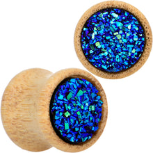 Load image into Gallery viewer, 7/16 Blue Druzy Stone Wood Saddle Plug Set